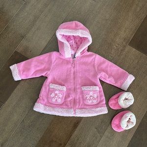 Pumpkin Patch Baby Girl’s Sherpa Jacket with Matching Sherpa Slip-Ons - 6-9m
